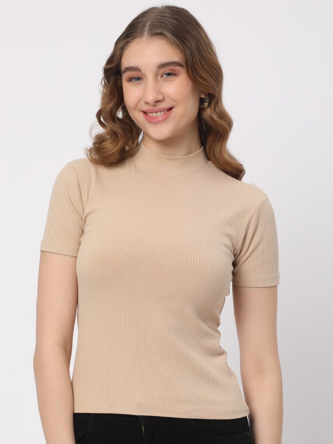 

R&B High Neck Regular Top, Beige