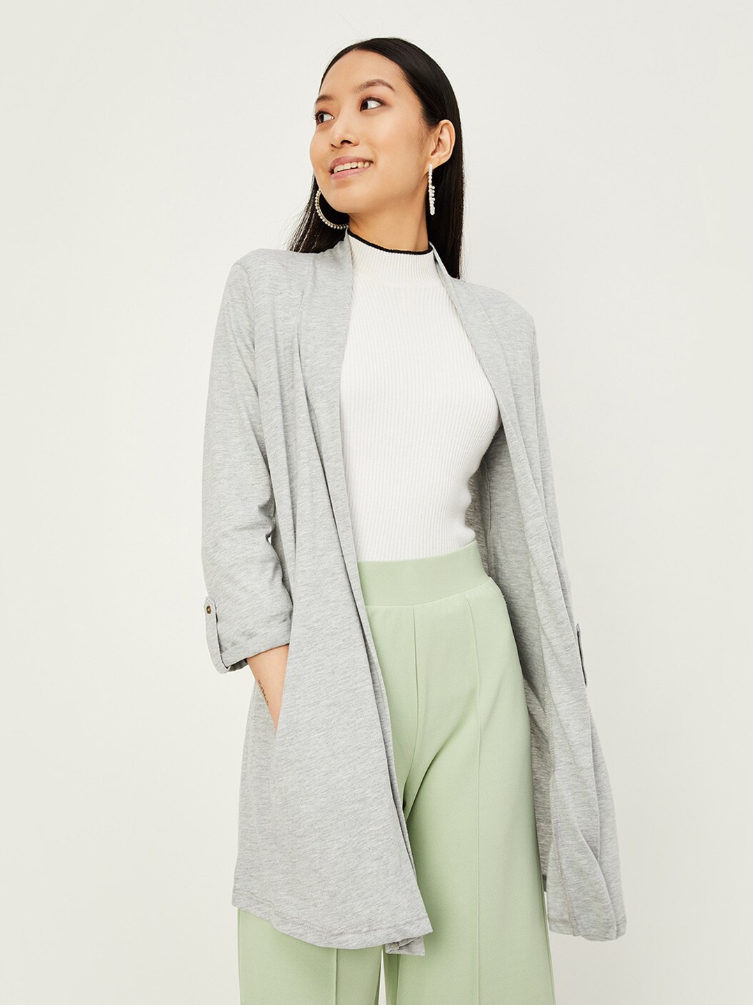 

max Longline Open Front Shrug, Grey