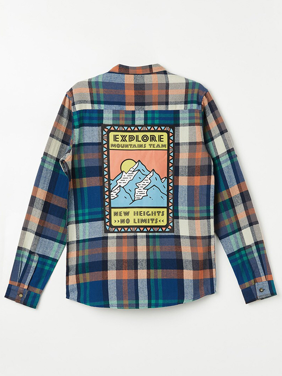 

Fame Forever by Lifestyle Boys Tartan Checked Roll-Up Sleeves Pure Cotton Casual Shirt, Green