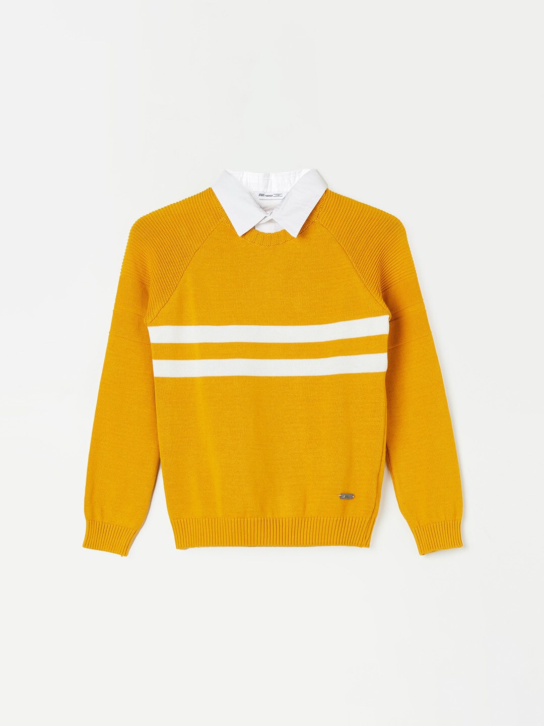 

Fame Forever by Lifestyle Boys Striped Pure Cotton Pullover Sweater, Yellow