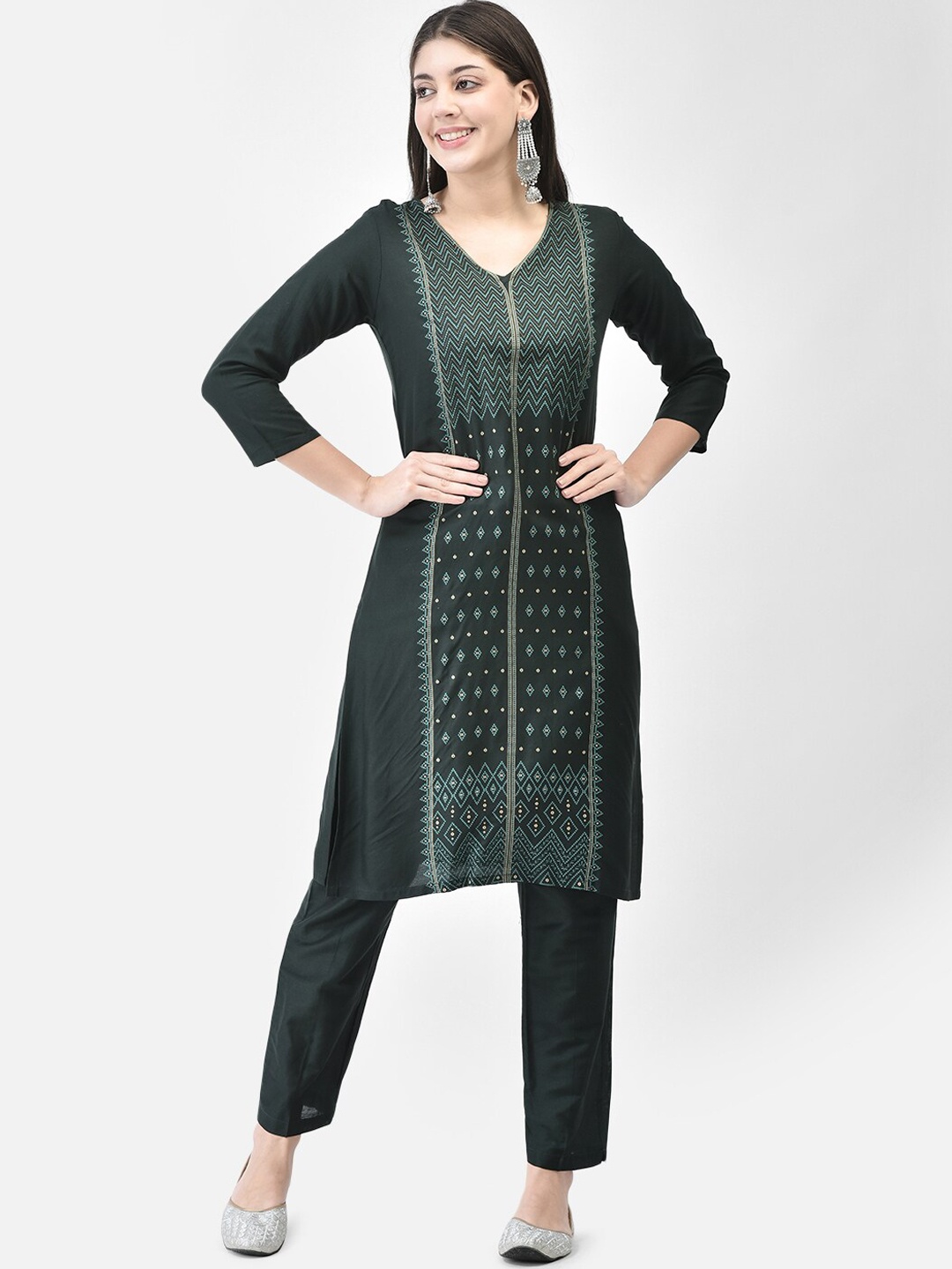 

Span Bandhani Printed Straight Kurta, Green