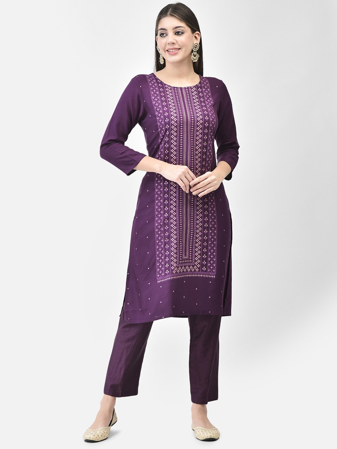 

Span Ethnic Motifs Printed Straight Kurta, Purple