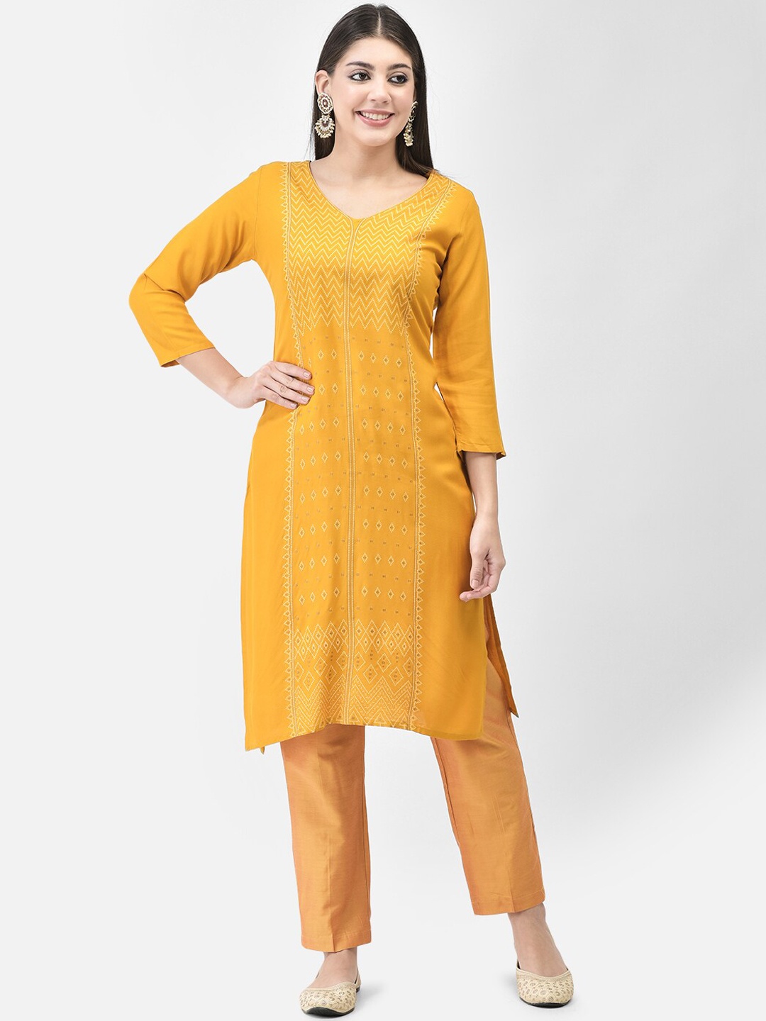 

Span Ethnic Motifs Printed Straight Kurta, Yellow