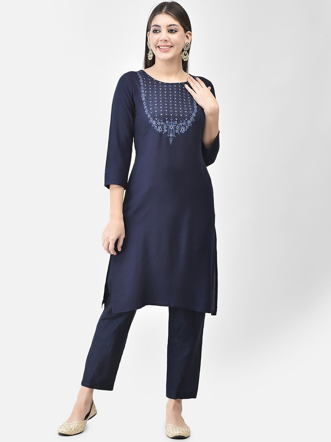 

Span Floral Printed Straight Kurta, Blue