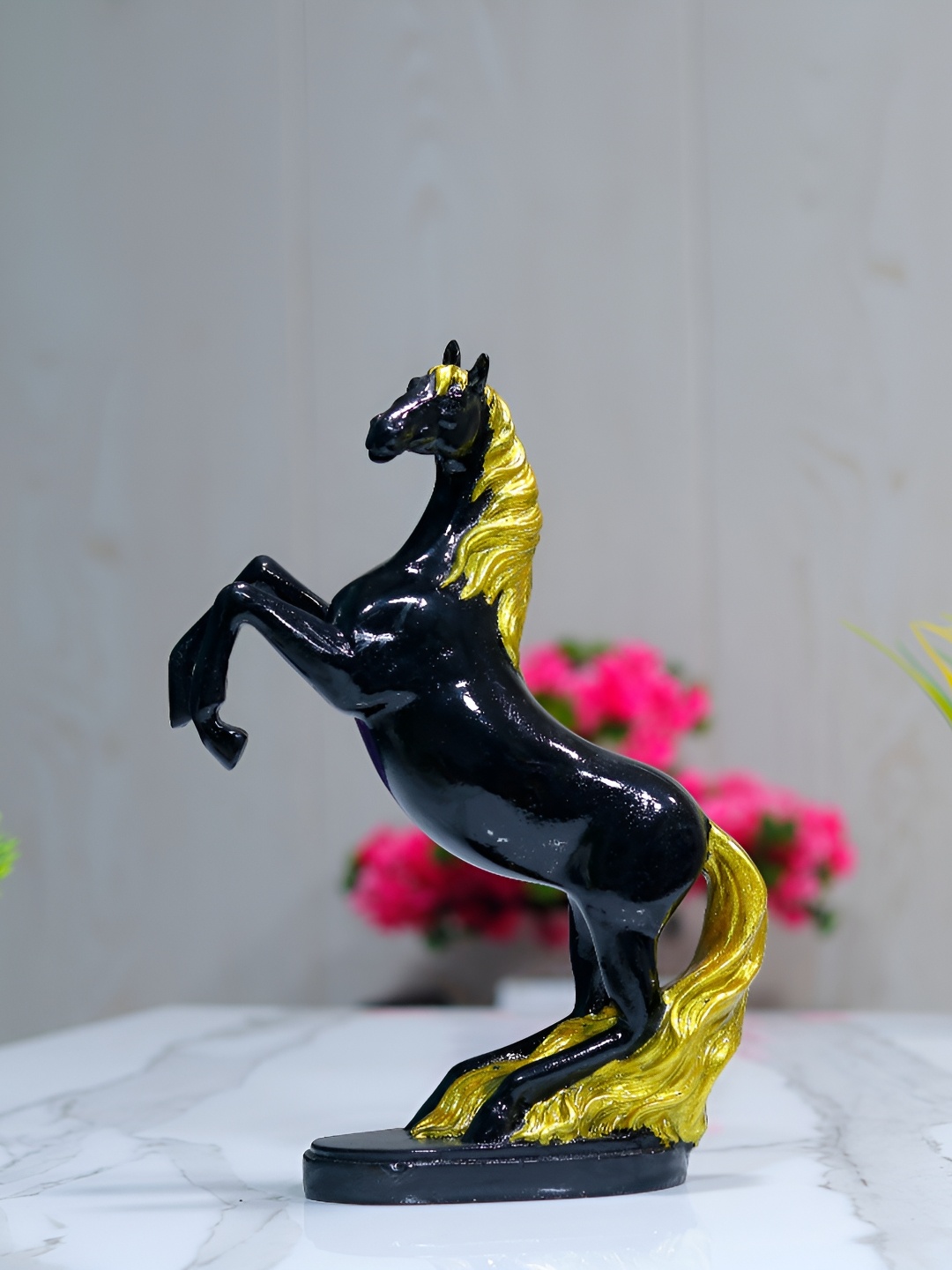 

GW CREATIONS Black & Gold Toned Horse Figurine Showpiece