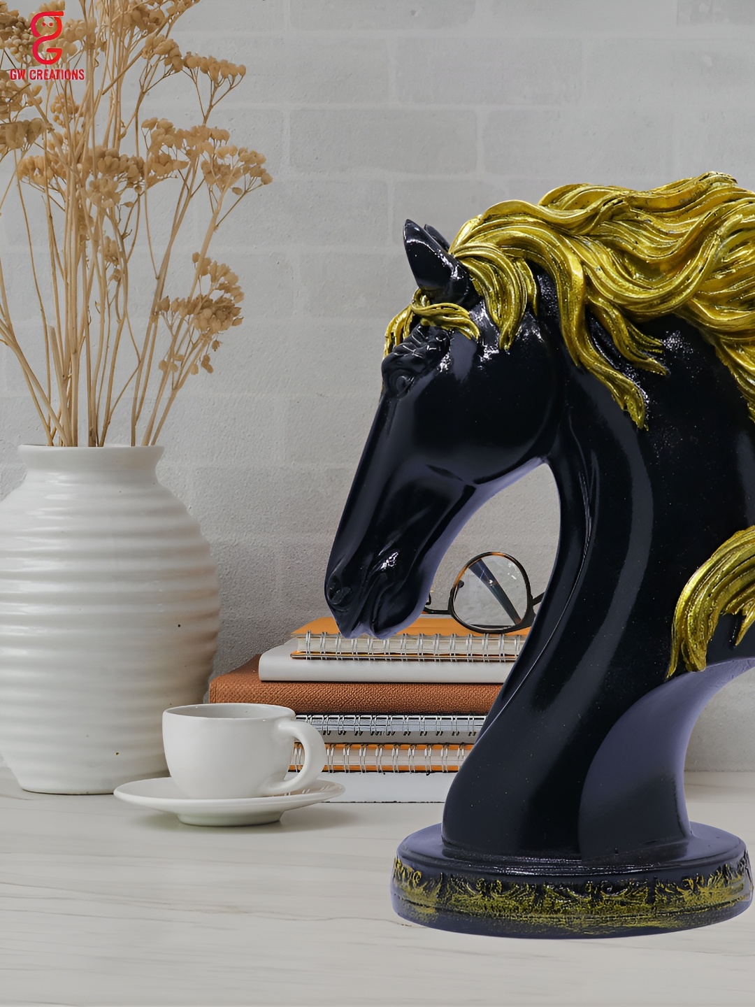 

GW CREATIONS Black & Gold Toned Horse Figurine Showpiece