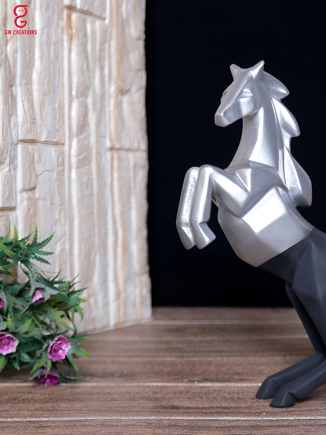 

GW CREATIONS Silver Toned & Black Horse Figurine Showpiece