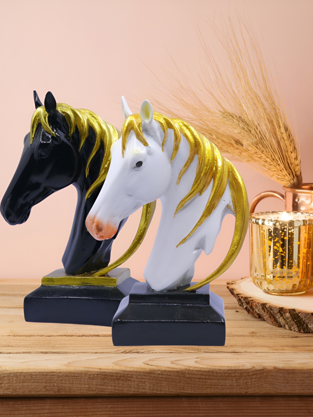 

GW CREATIONS White & Black 2 Pieces Horse Figurine Showpiece