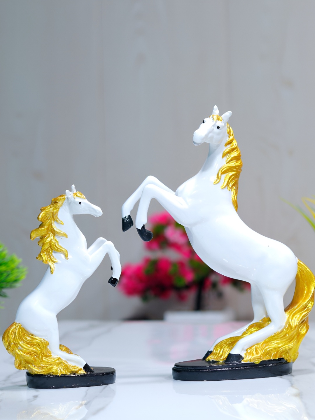 

GW CREATIONS White & Gold Toned 2 Pieces Horse Figurine Showpiece