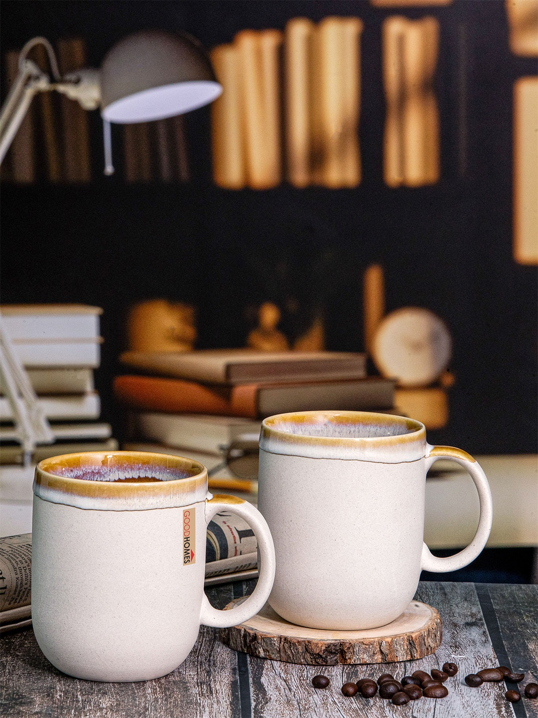 

GOODHOMES White 2 Pieces Ceramic Glossy Mugs 300 ml each