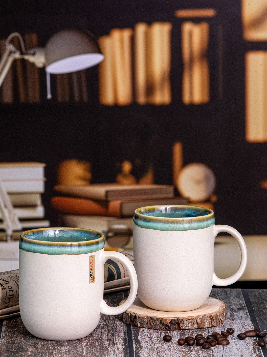 

GOODHOMES White 2 Pieces Ceramic Glossy Mugs 300 ML Each