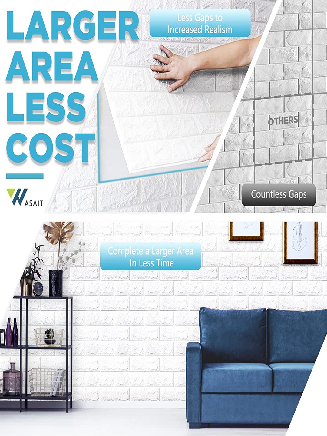 

KAAF 15 Pcs White 3D Brick Printed Self Adhesive Wallpaper