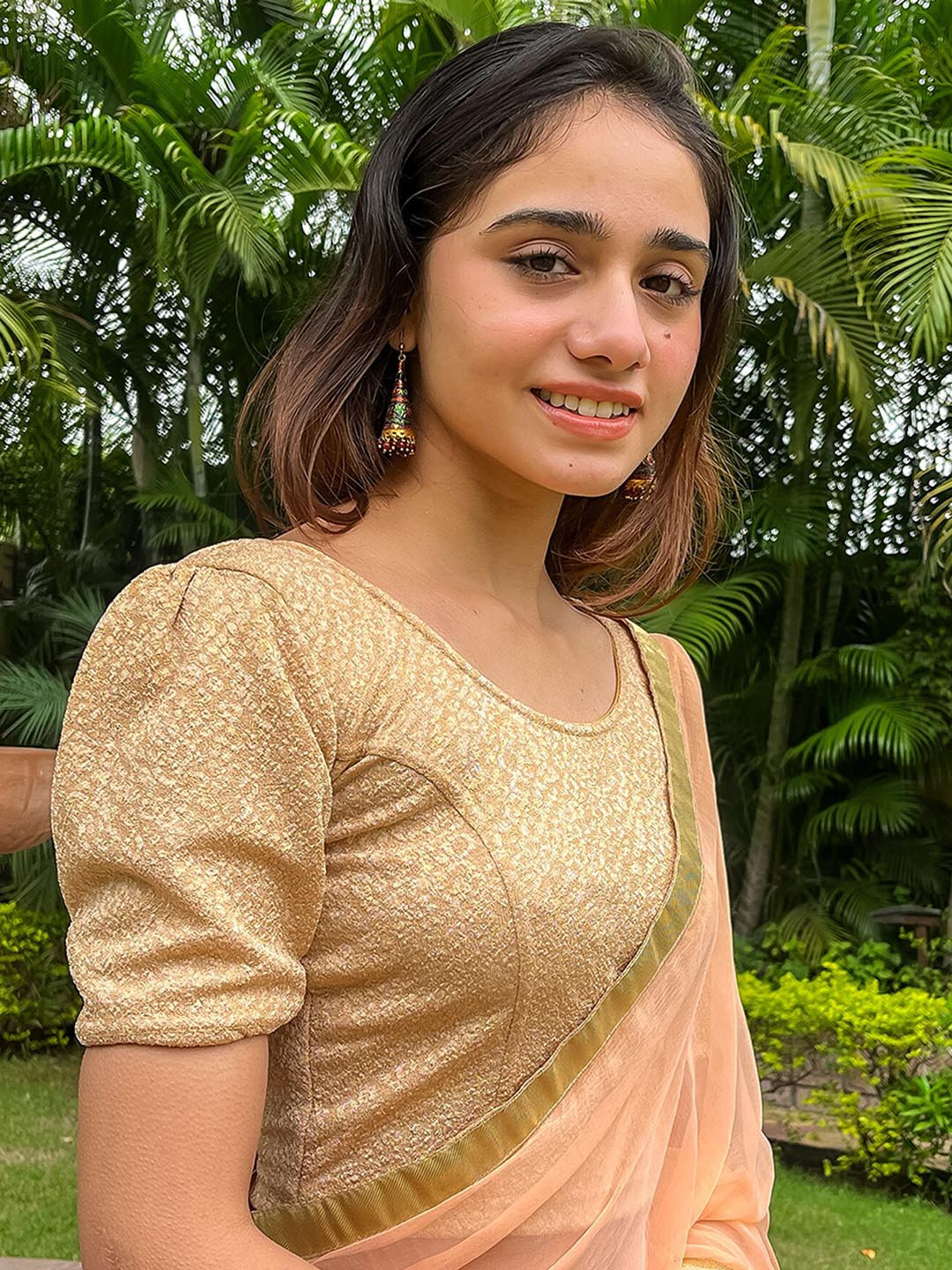 

Bindigasm's Advi Self Design Stretchable Saree Blouse, Beige