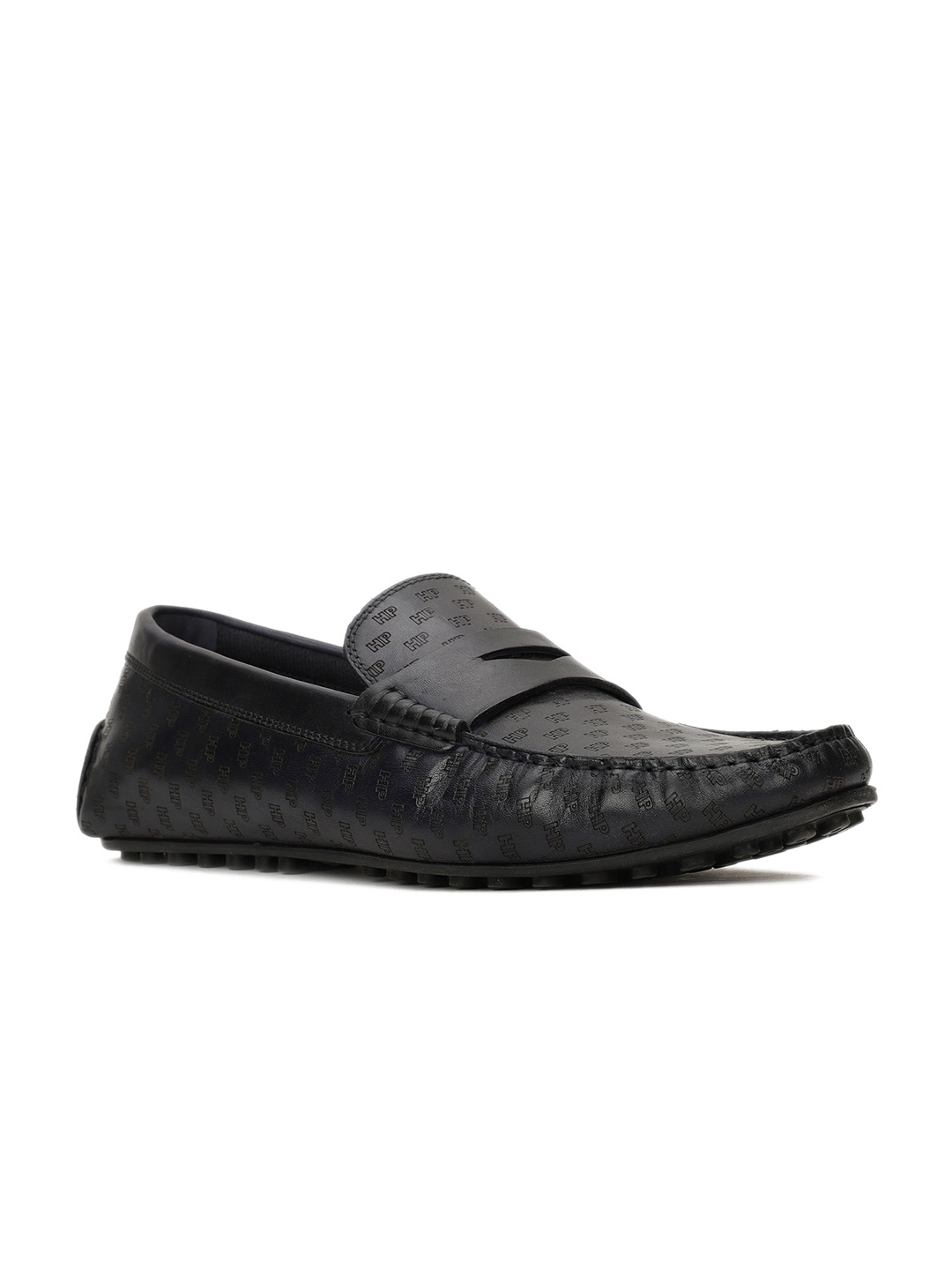 

Hush Puppies Men Textured Leather Penny Loafers, Black