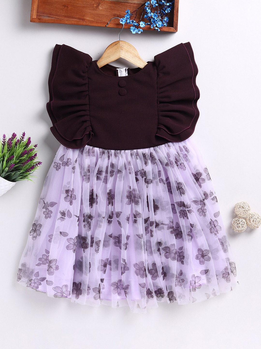 

Toonyport Girls Floral Printed Cotton Fit & Flare Dress, Purple
