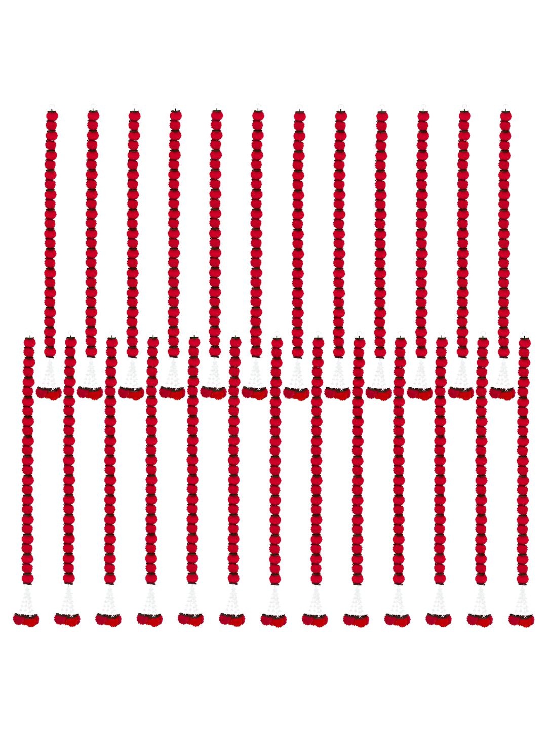 

iHandikart Red 25 Pieces Hanging Marigold With Tuberose Garland Artificial Flower