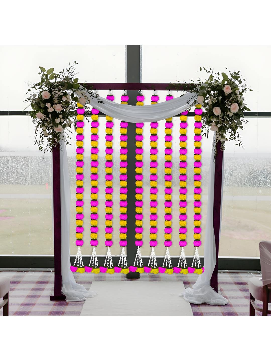 

iHandikart Pink & Yellow Hanging Marigold Artificial Flower