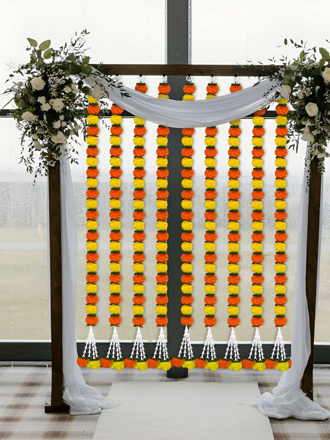 

iHandikart Yellow & Orange 20 Pieces Hanging Marigold Artificial Flower