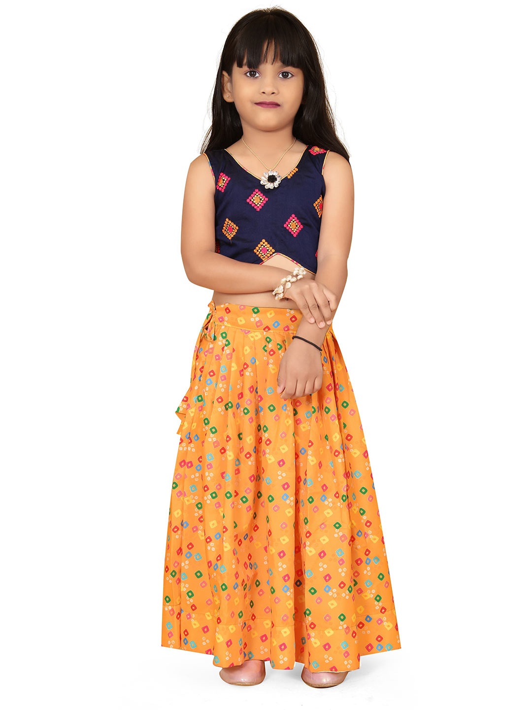 

BAESD Girls Geometric Printed Ready to Wear Lehenga Choli, Yellow