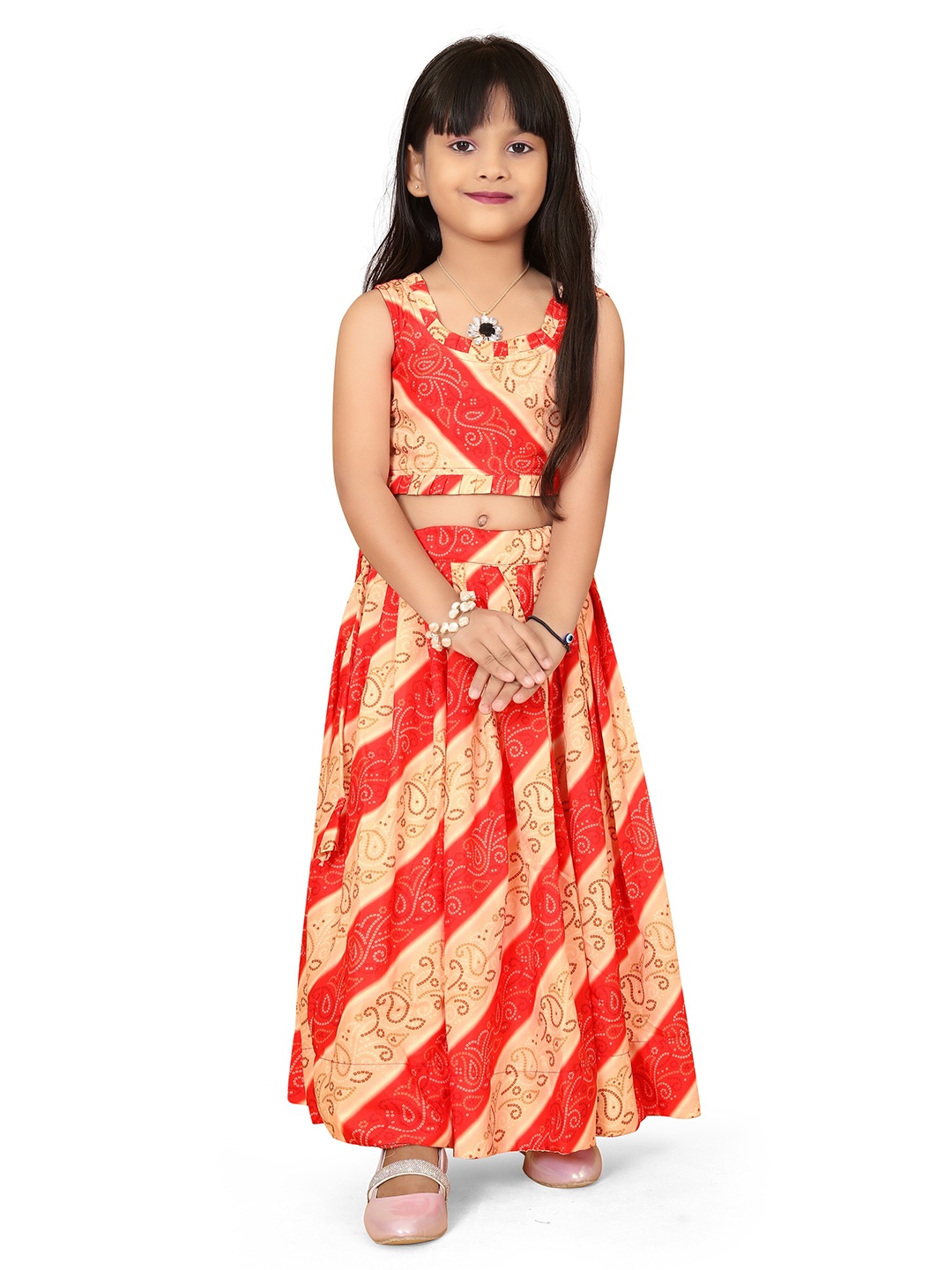 

BAESD Girls Bandhani Printed Ready to Wear Lehenga Choli, Red