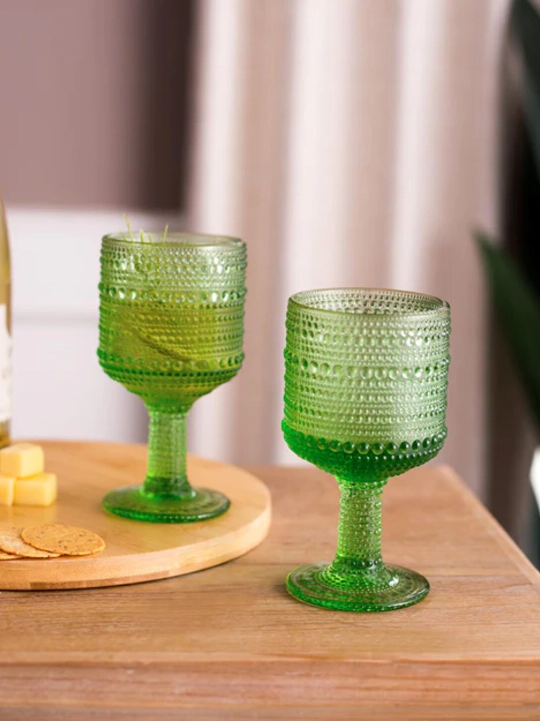 

THEDECORKART Green 2 Pieces Textured Transparent Glass Kulladhs 300 ml