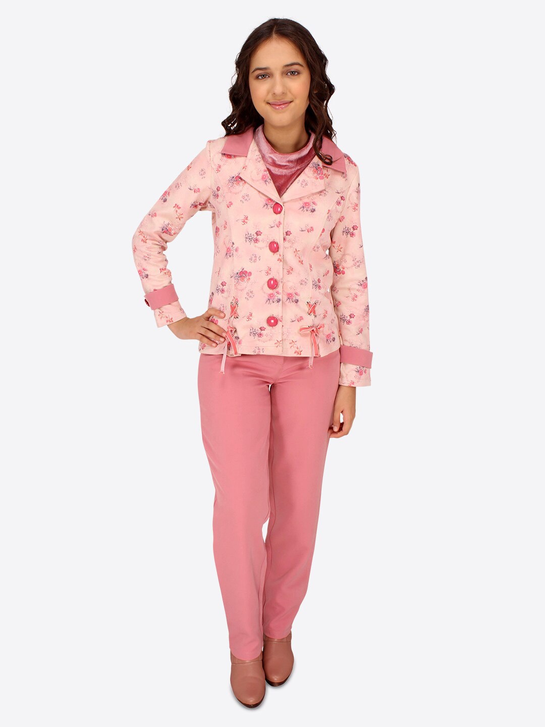 

CUTECUMBER Girls Printed Coat with Trousers, Pink