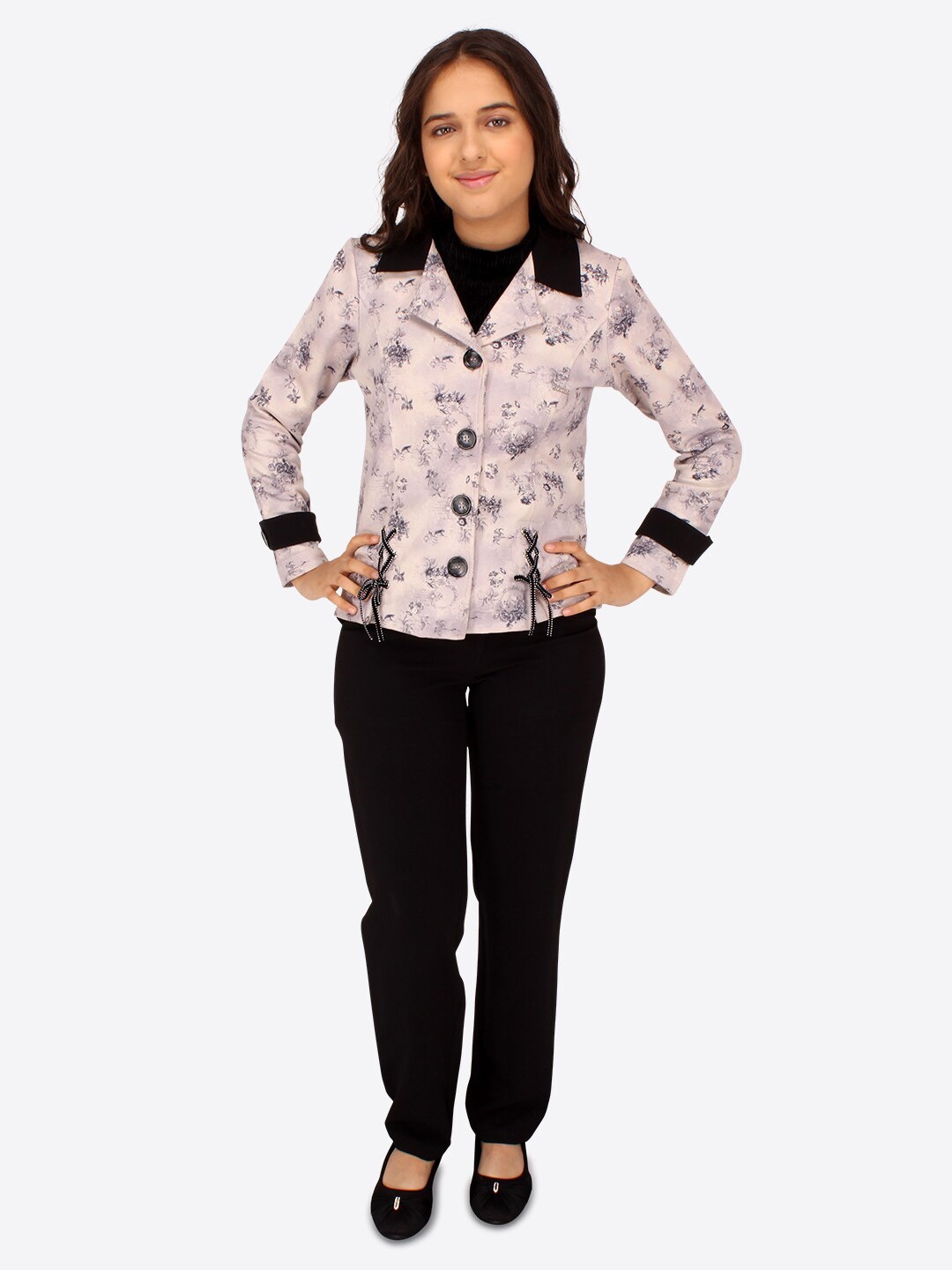 

CUTECUMBER Girls Printed Coat with Trousers, Black