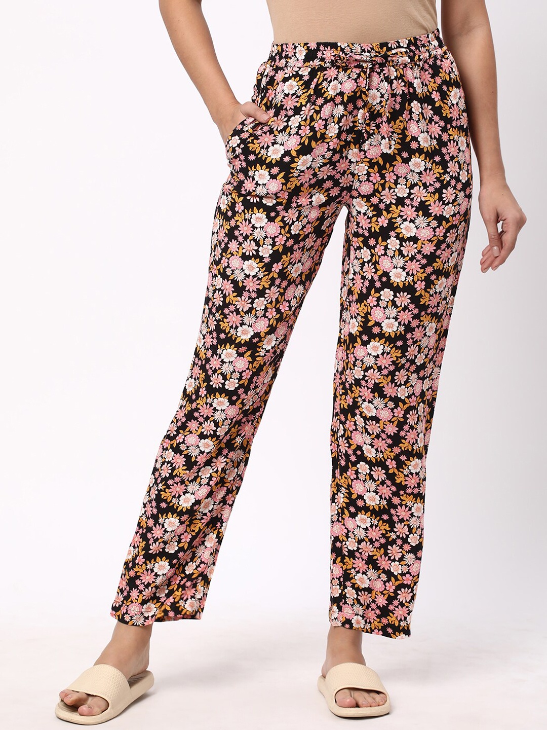 

R&B Women Printed Mid-Rise Lounge Pant, Black