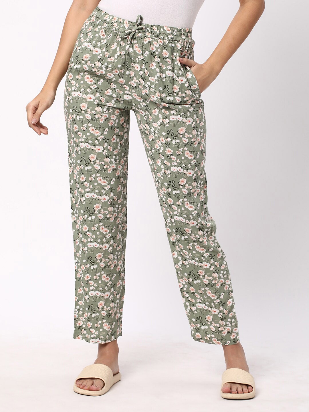 

R&B Women Floral Printed Lounge Pants, Green