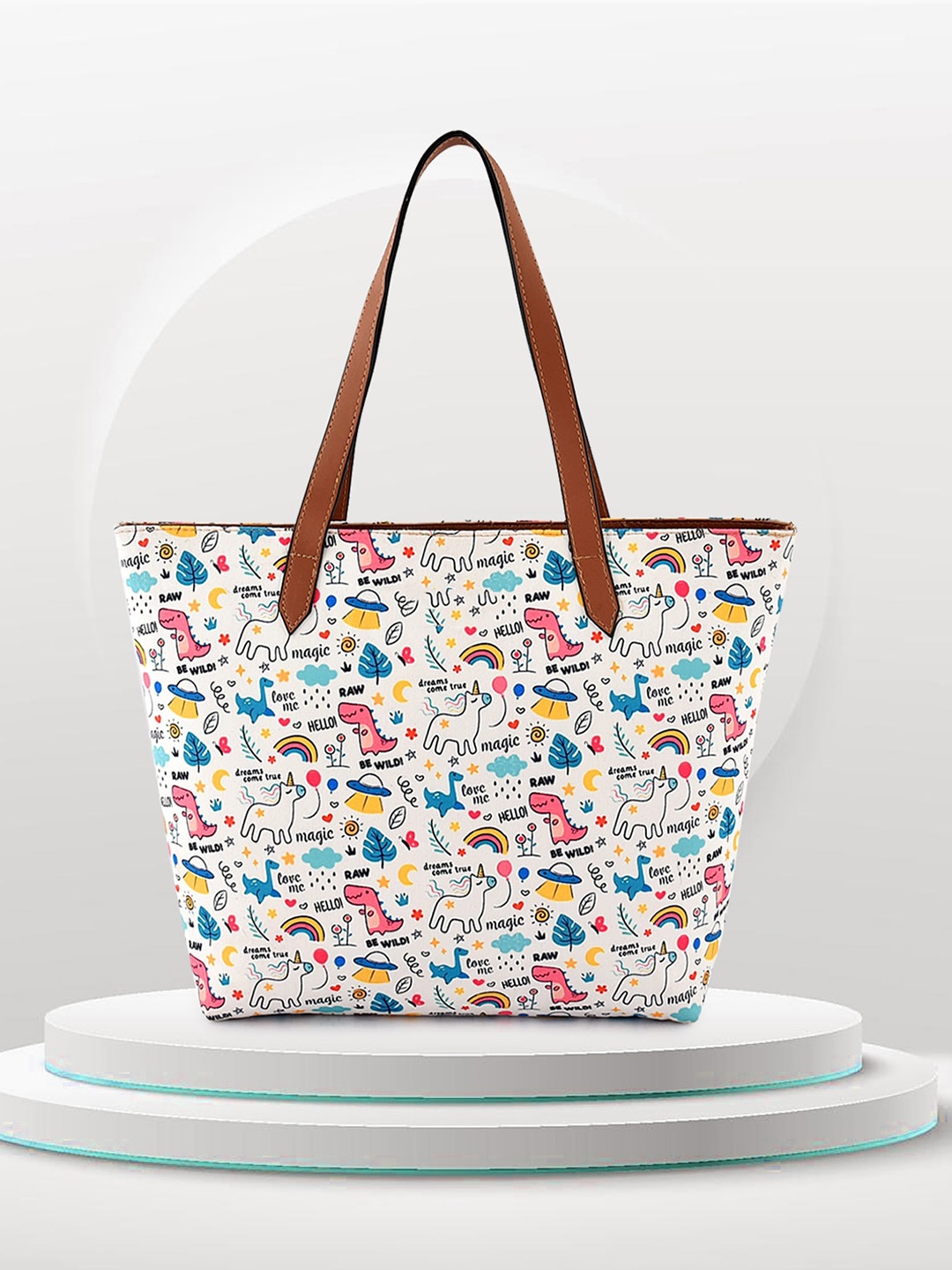 

DressBerry White Printed Structured Tote bag