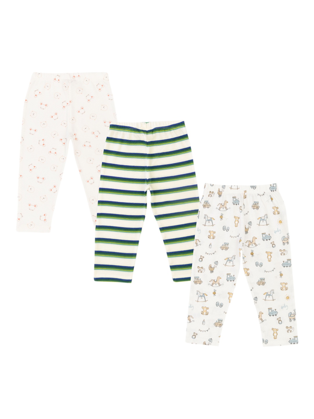 

JusCubs Infant Boys Pack of 3 Printed Cotton Mid-Rise Lounge Pants, White