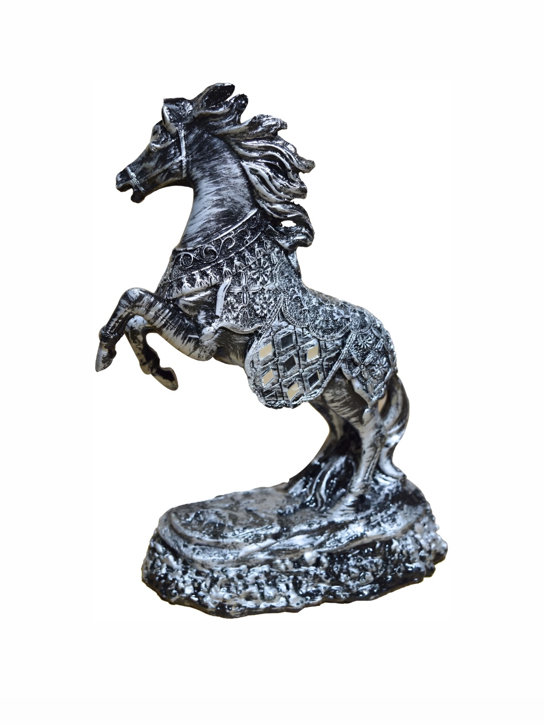 

GW CREATIONS Black & Silver Toned Horse Figurine Showpiece