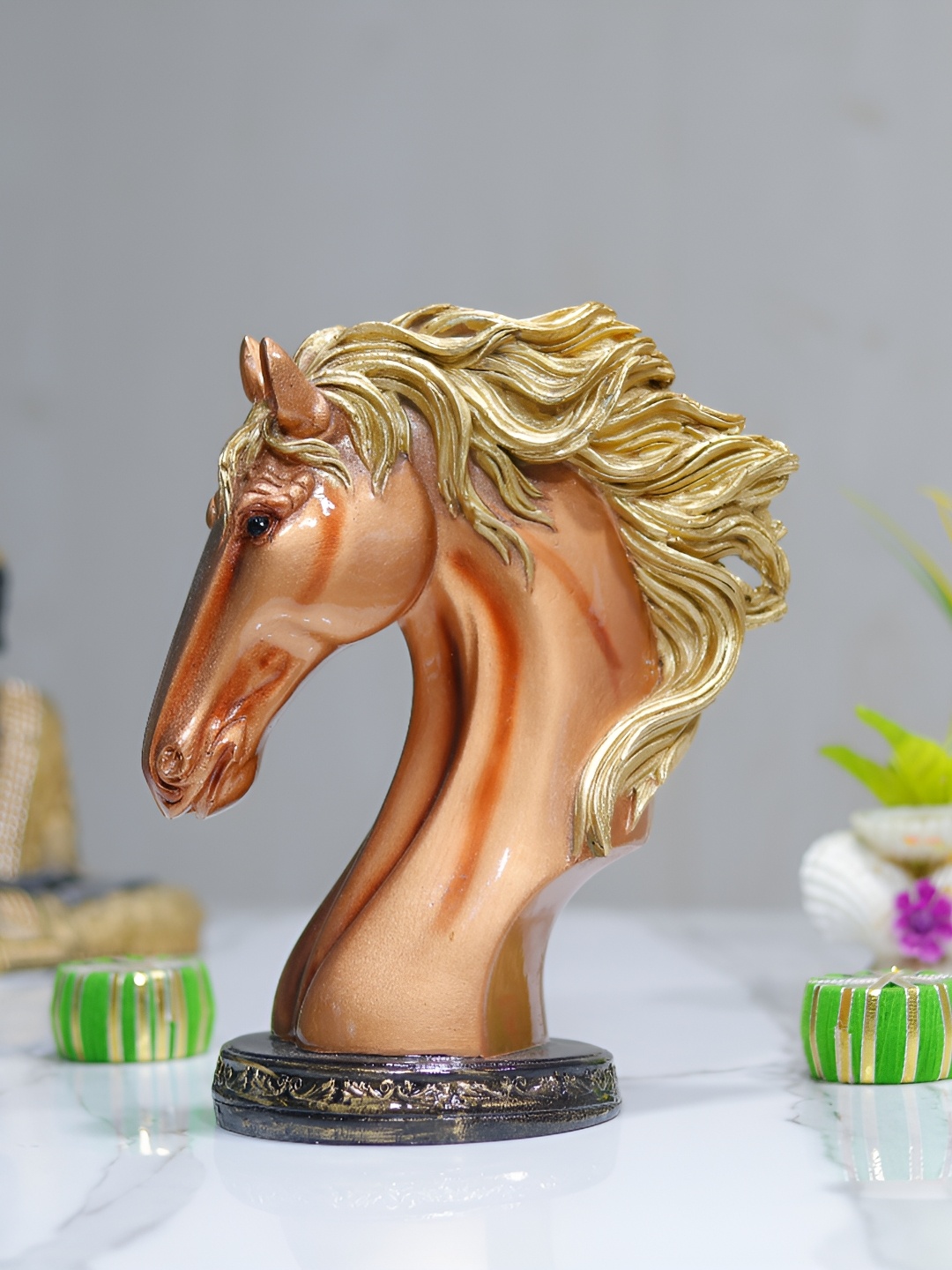 

GW CREATIONS Brown & Gold Toned Horse Figurine Showpiece
