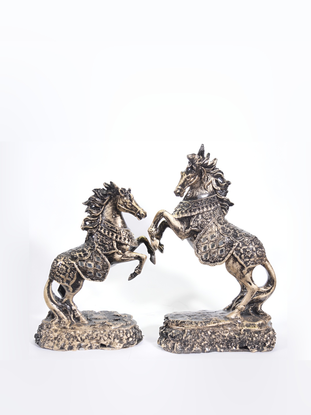 

GW CREATIONS Black & Gold Toned 2 Pieces Horse Figurine Showpiece