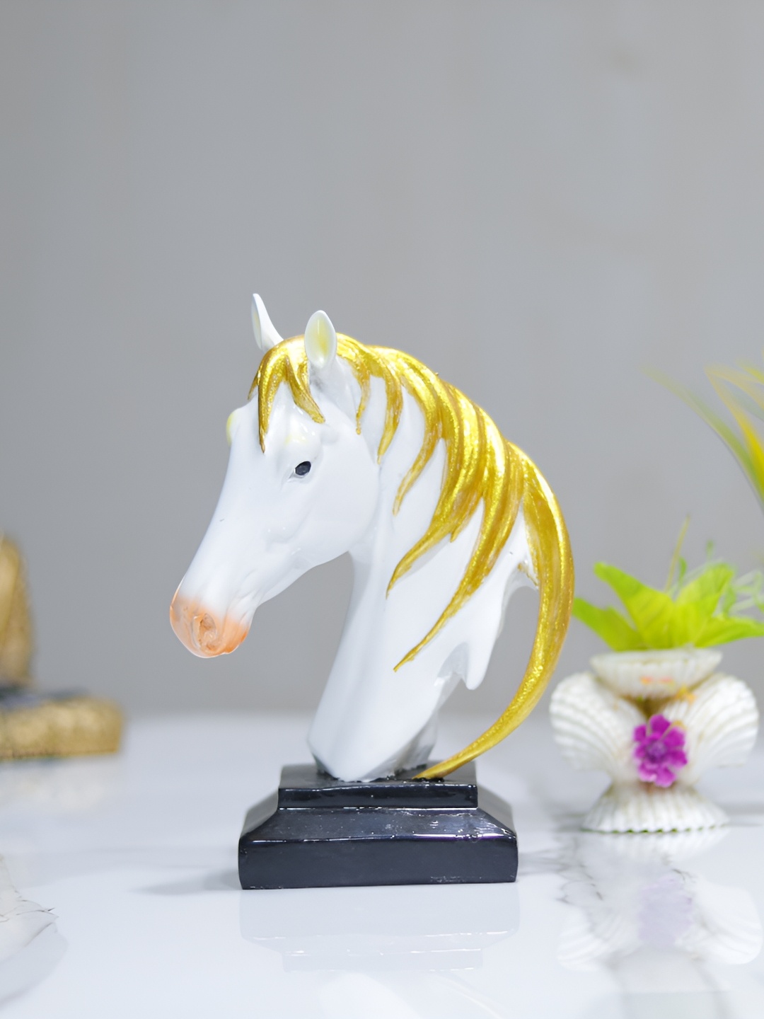 

GW CREATIONS White & Gold Toned Horse Figurine Showpiece
