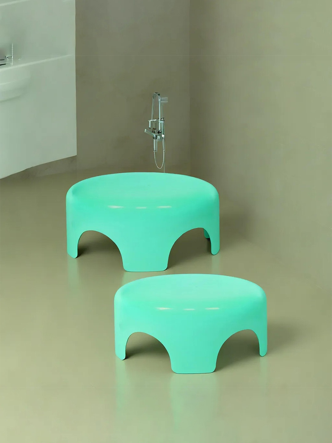 

Kuber Industries 2 Pieces Green Solid Bathroom Stool