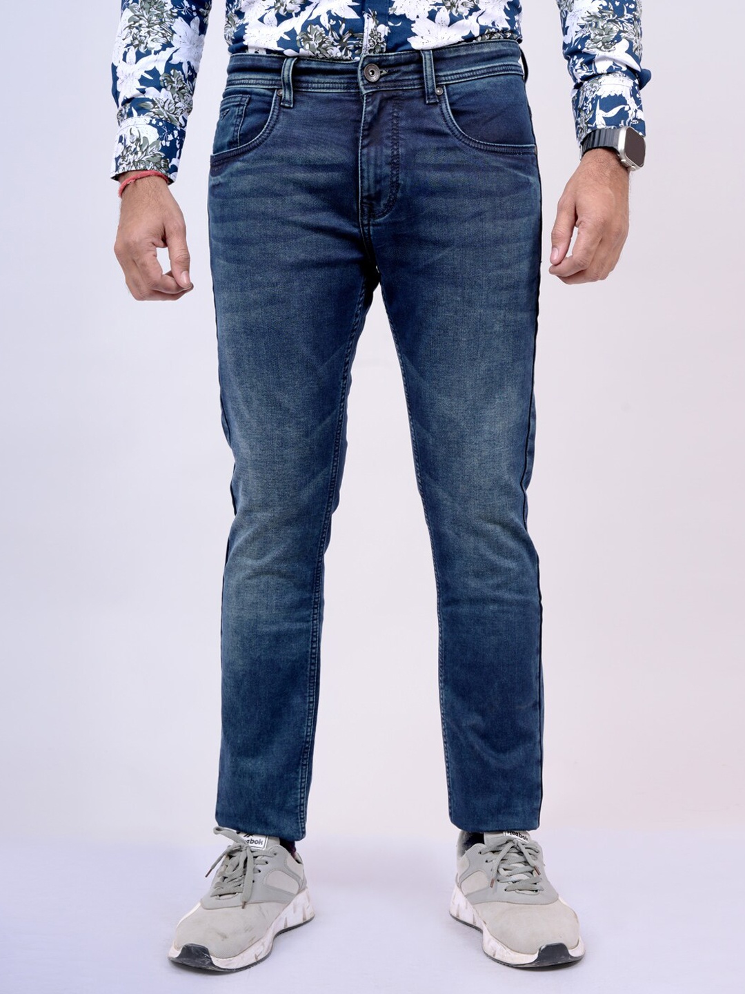 

Pontiac Men Mid-Rise Heavy Fade Clean Look Cotton Jeans, Blue