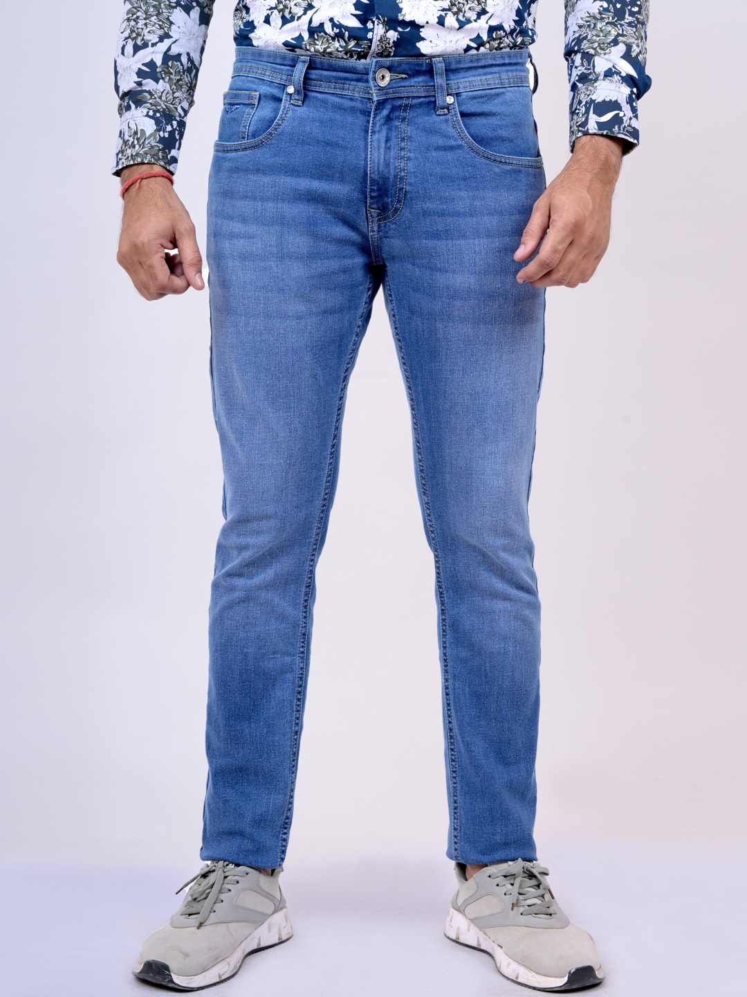

Pontiac Men Mid-Rise Medium Shade Light Fade Clean Look Cotton Stretchable Jeans, Blue