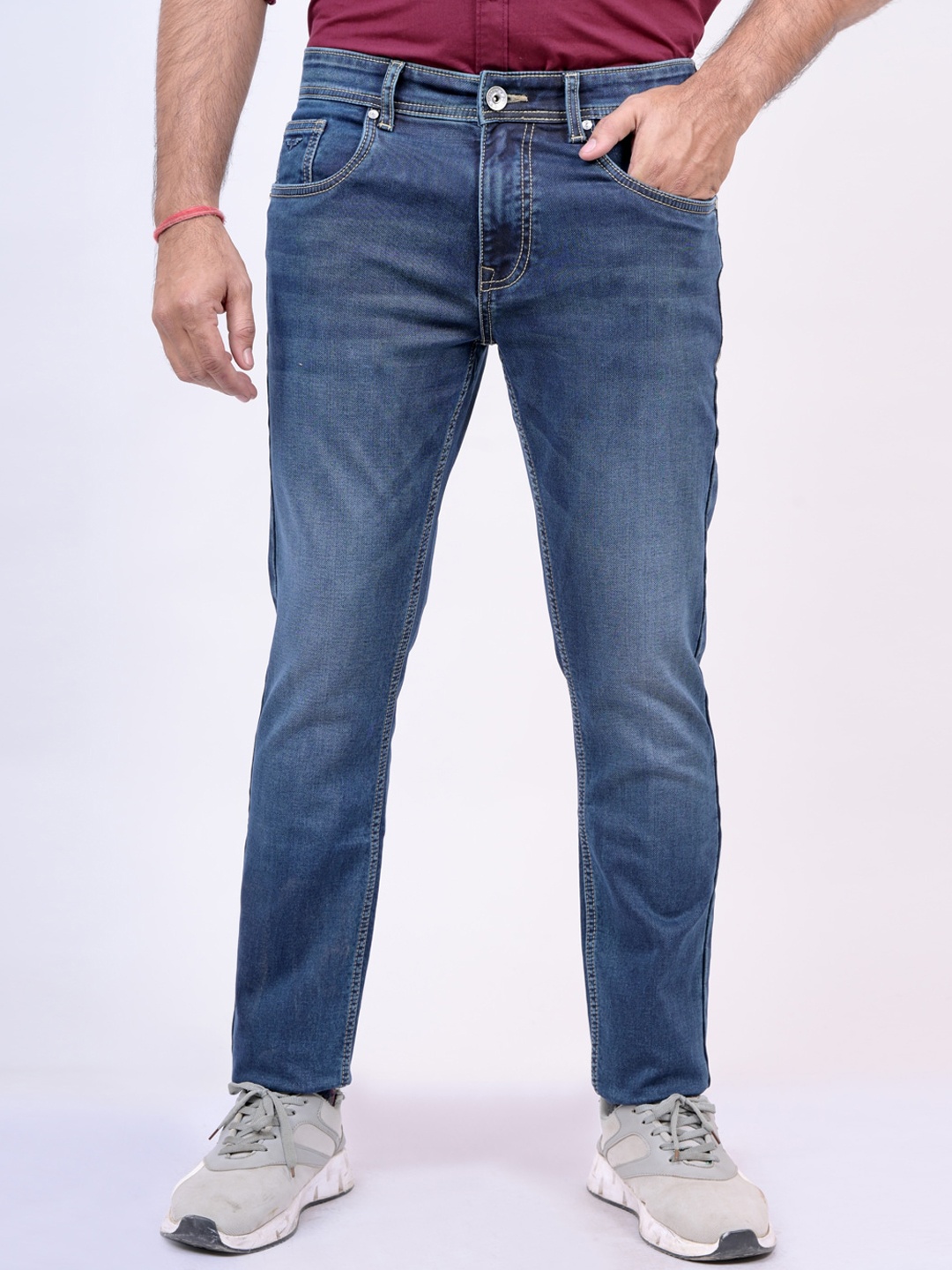

Pontiac Men Mid-Rise Medium Shade Heavy Fade Clean Look Cotton Stretchable Jeans, Blue