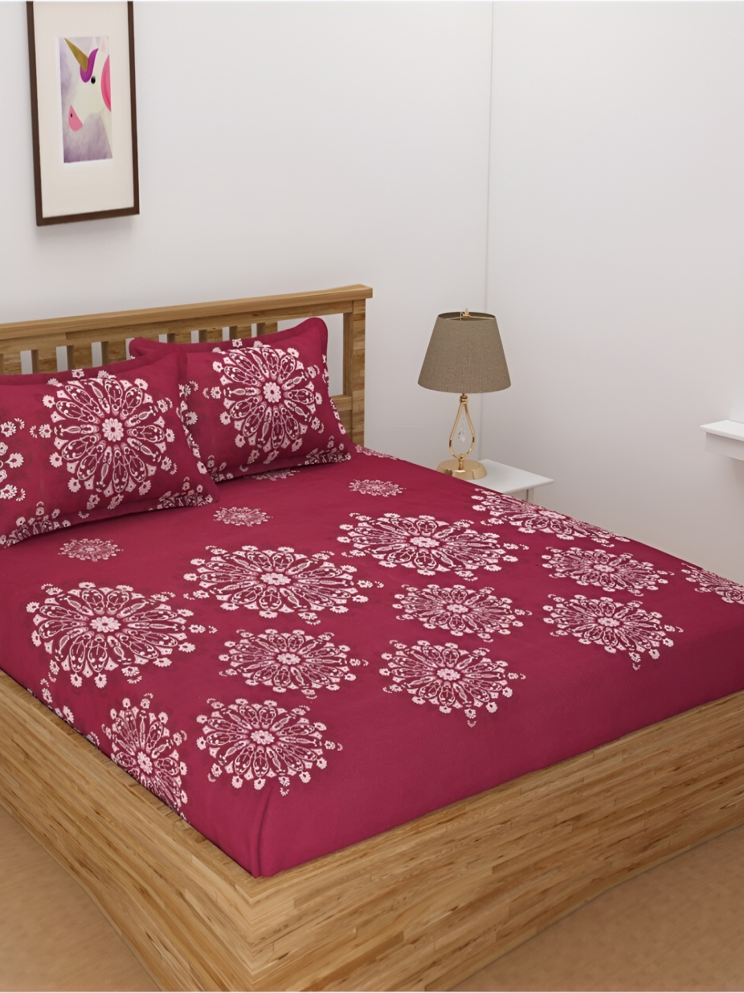 

dulce vida Maroon & White Floral Cotton 130 TC Single Bedsheet with 1 Pillow Cover