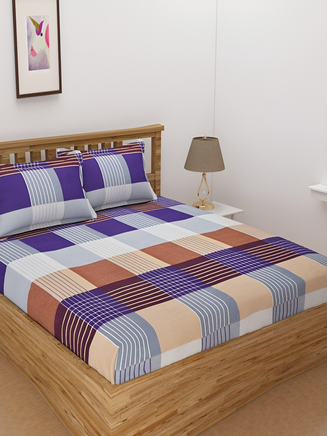 

dulce vida Blue & Brown Geometric Cotton 130 TC Single Bedsheet with 1 Pillow Cover
