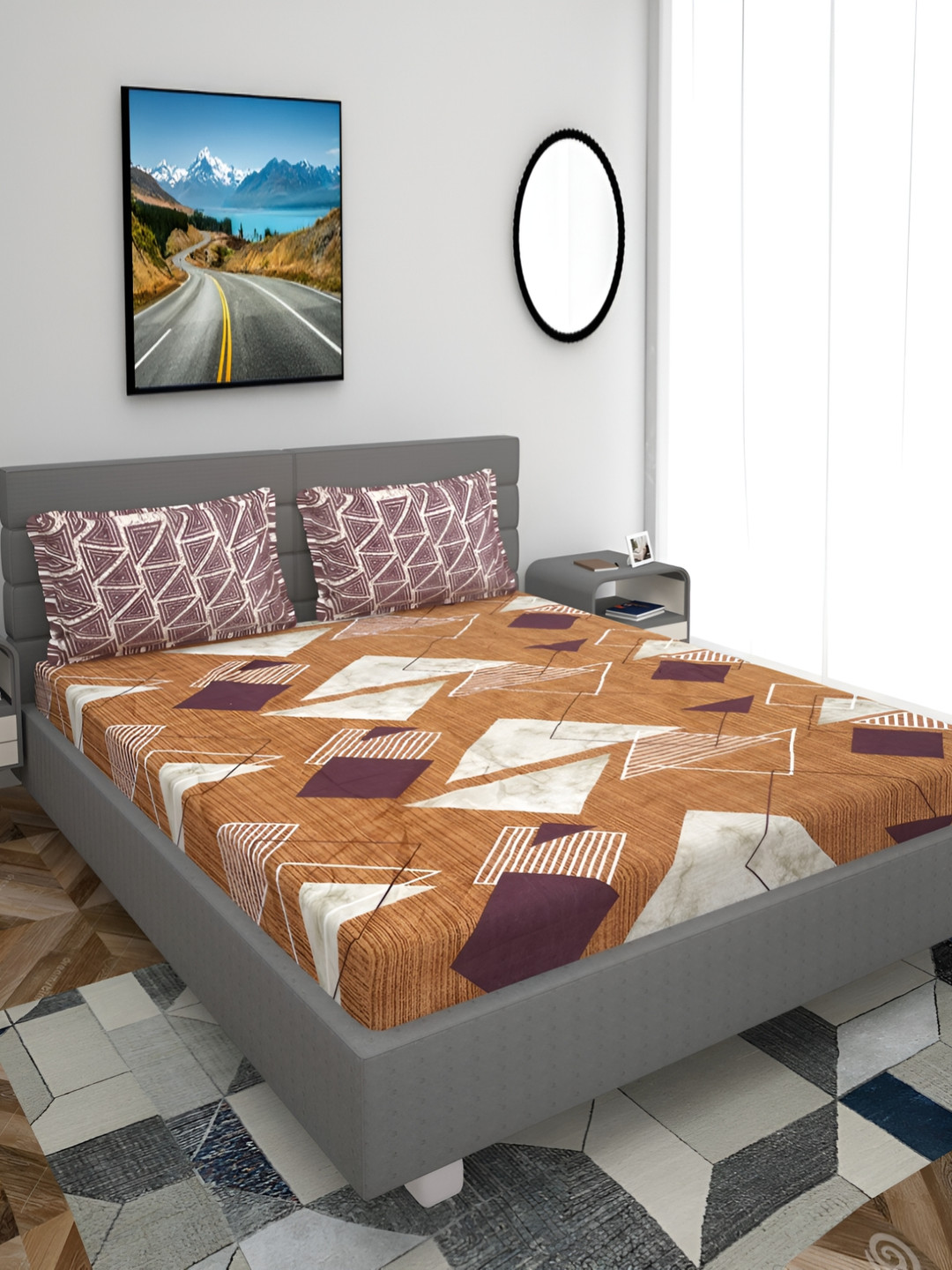 

HOMECRUST Brown & Off White Abstract 200 TC Queen Bedsheet with 2 Pillow Covers