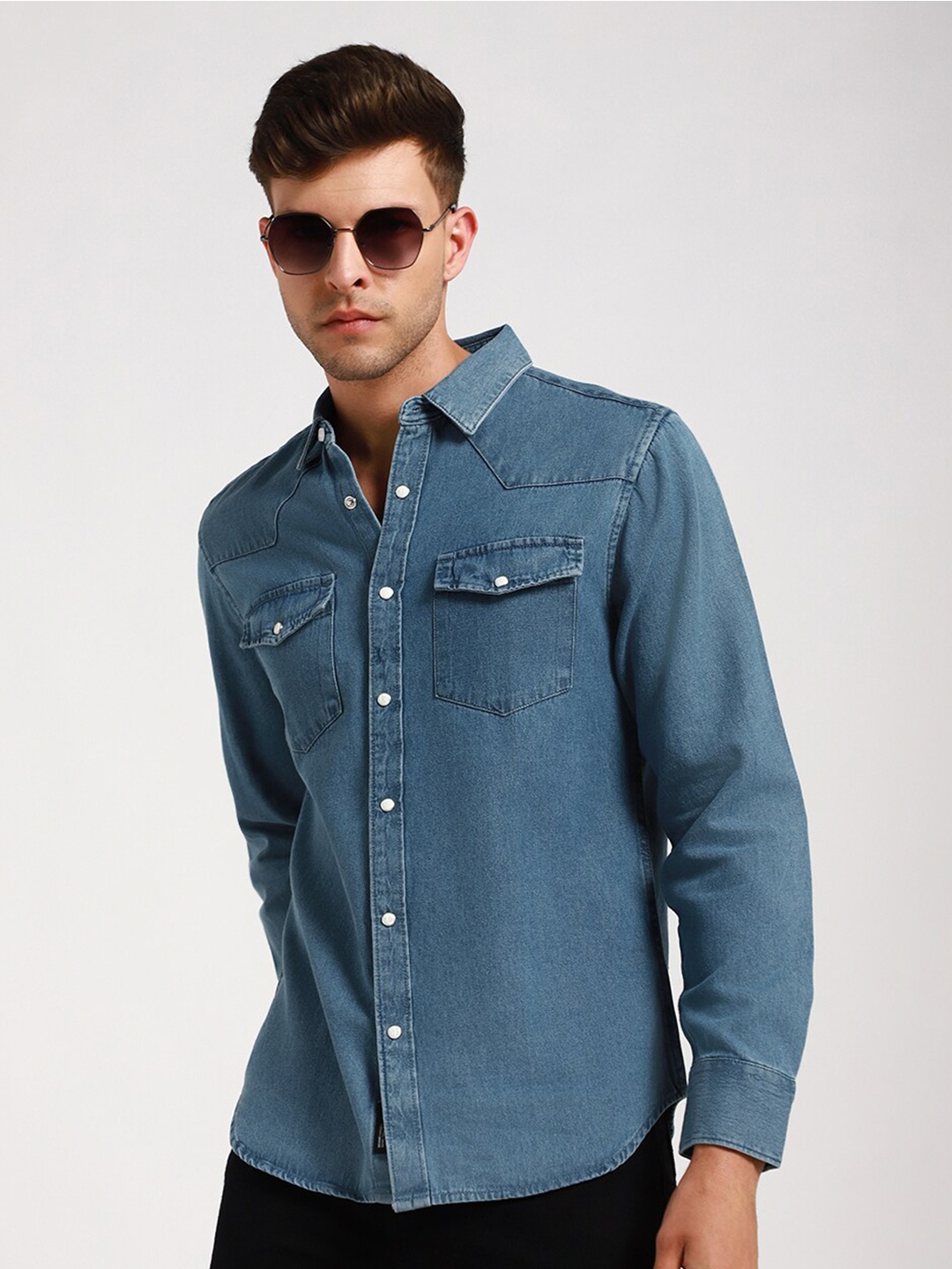 

Dennis Lingo Slim Fit Washed Denim Weave Pure Cotton Shirt, Blue