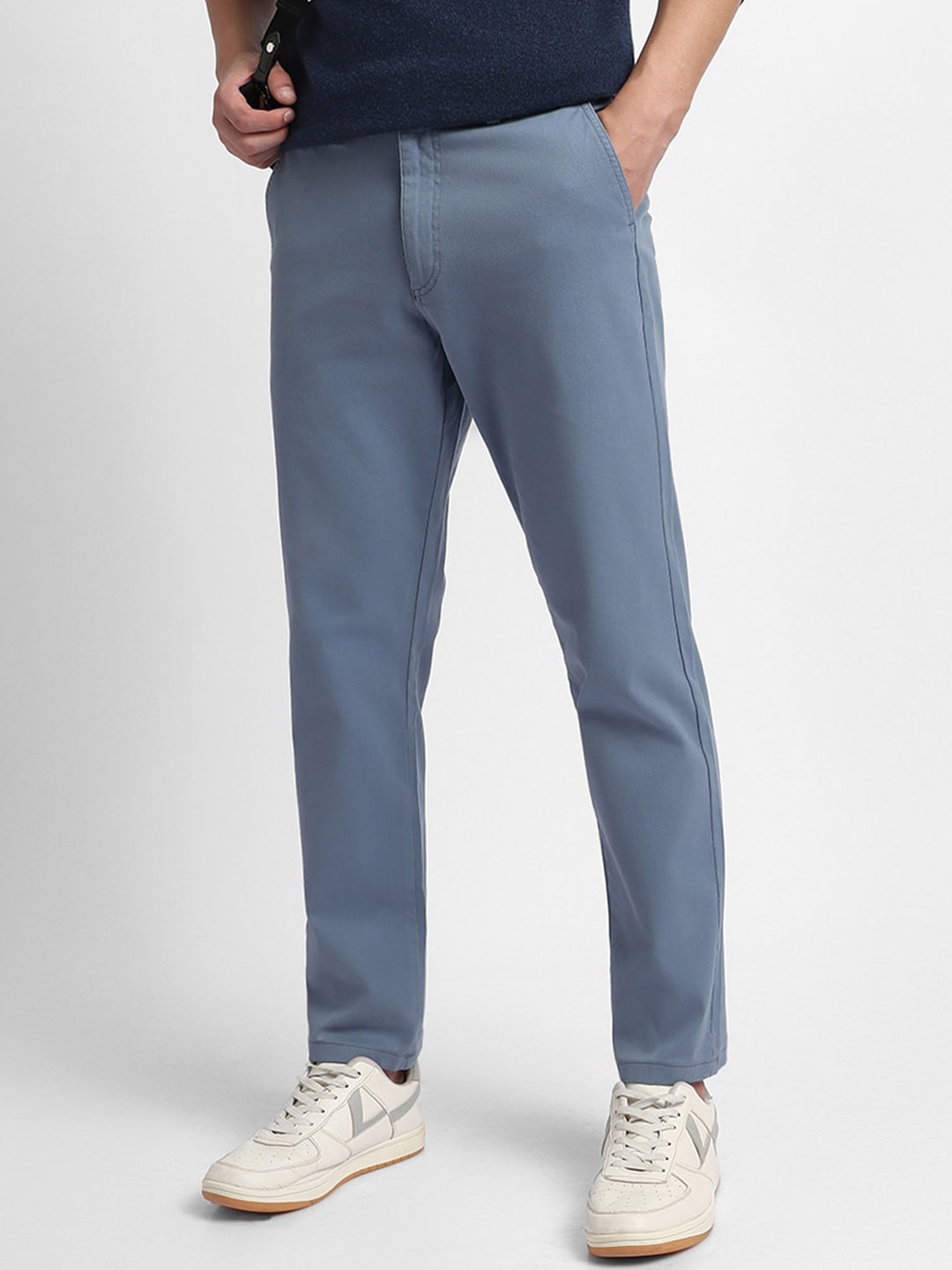 

Dennis Lingo Men Mid Rise Flat Front Trousers, Blue