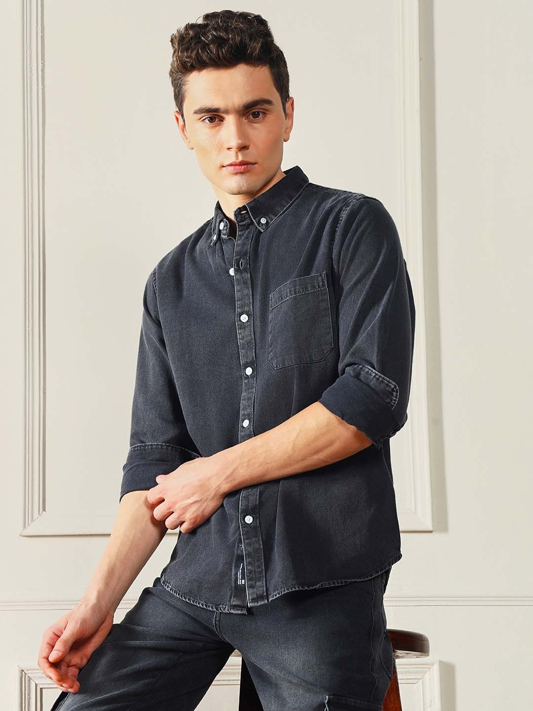 

Dennis Lingo Denim Slim Fit Cotton Casual Shirt, Grey