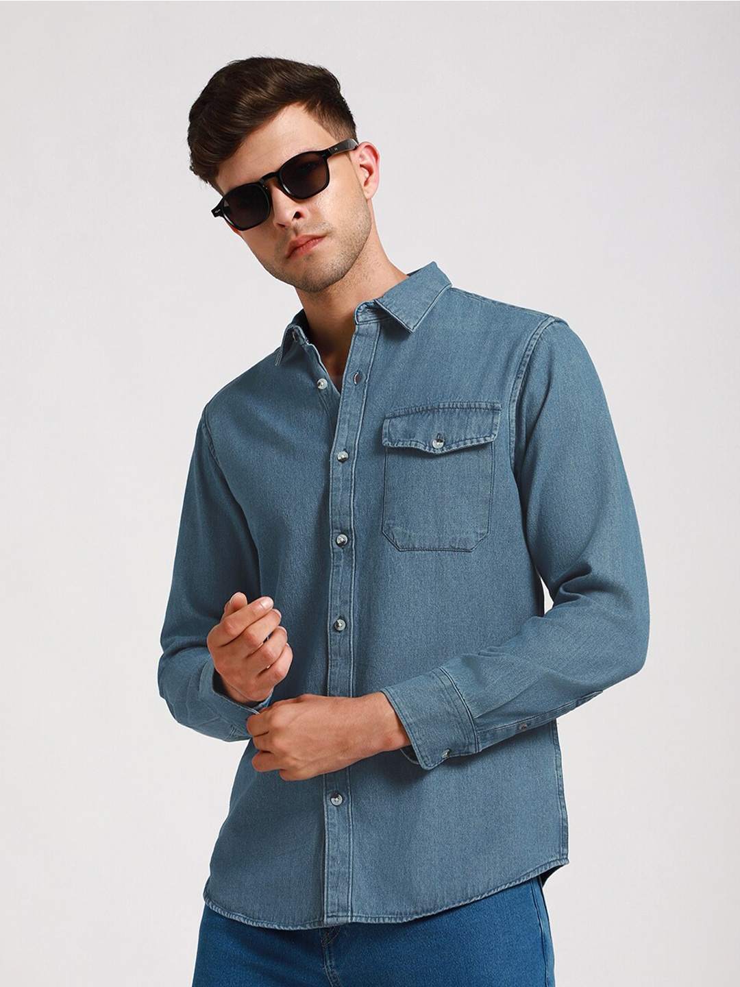 

Dennis Lingo Slim Fit Washed Denim Weave Pure Cotton Shirt, Blue