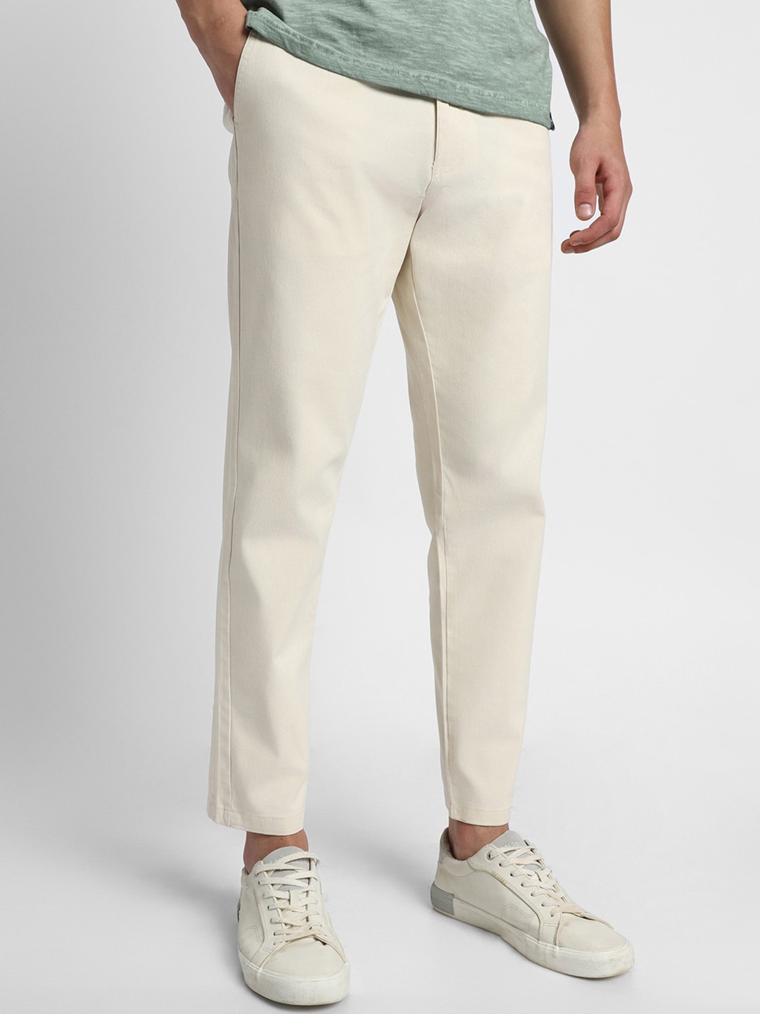 

Dennis Lingo Men Mid Rise Flat Front Trousers, Cream
