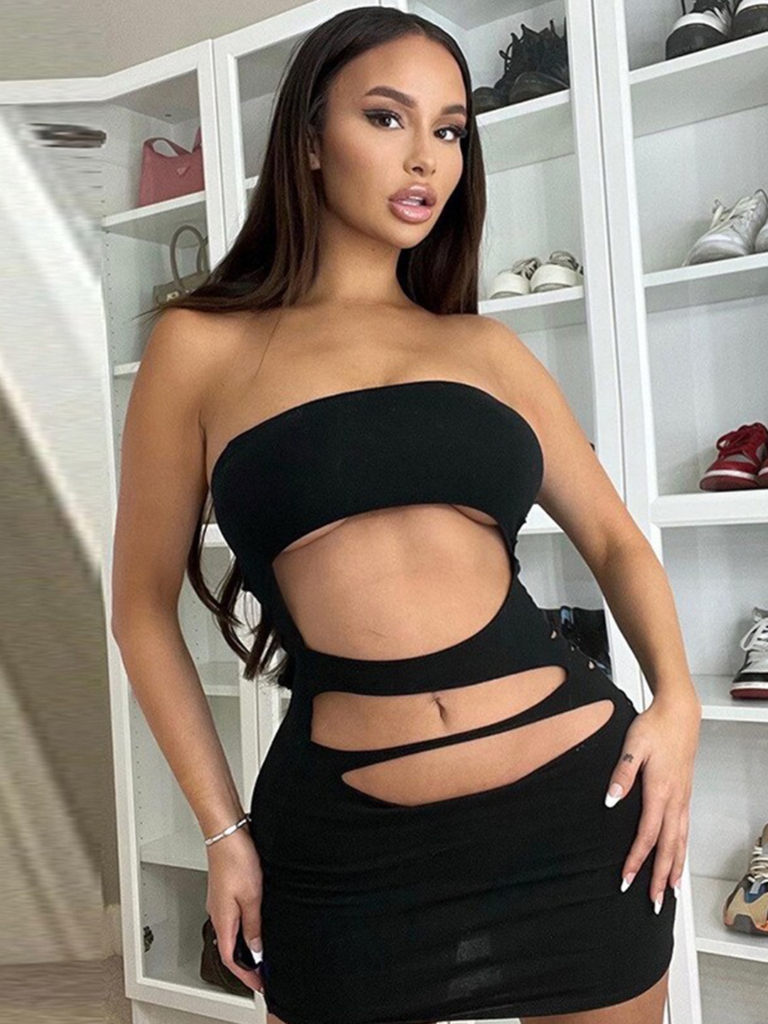

StyleCast Black Strapless Cut Outs A Line Mini Dress