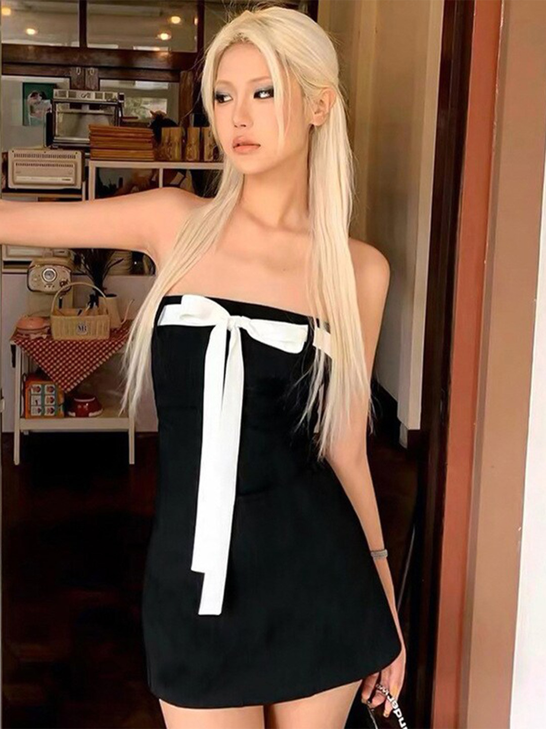 

StyleCast Black Off-Shoulder Bow A-Line Mini Dress