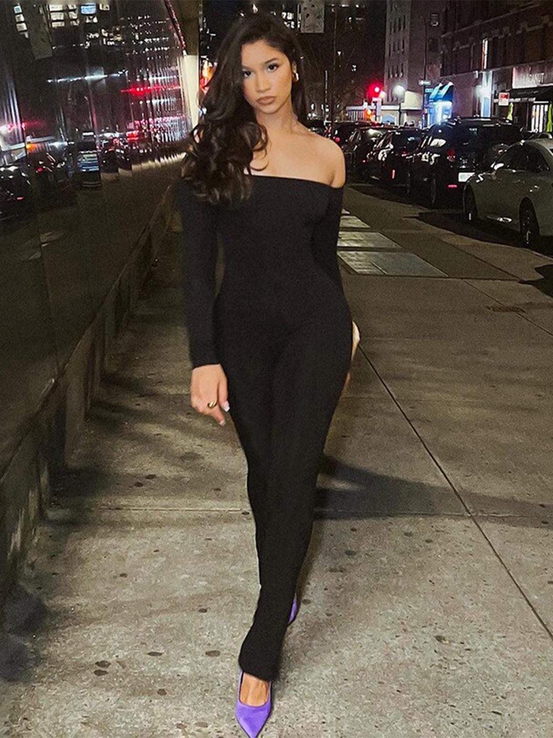 

StyleCast Black Off-Shoulder Long Sleeves Basic Jumpsuit